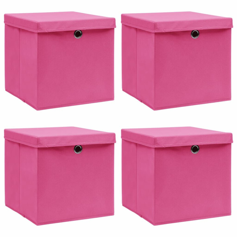 Vidaxl 4X Storage Boxes With Lids Pink Fabric Garden Chests Cases Organisers