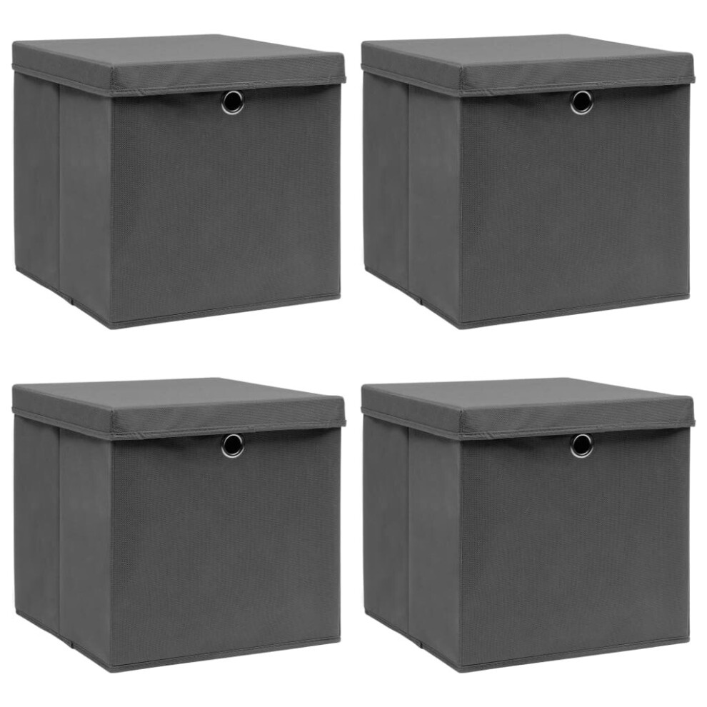 Vidaxl 4X Storage Boxes With Lids Grey Fabric Foldable Chests Cases Organisers