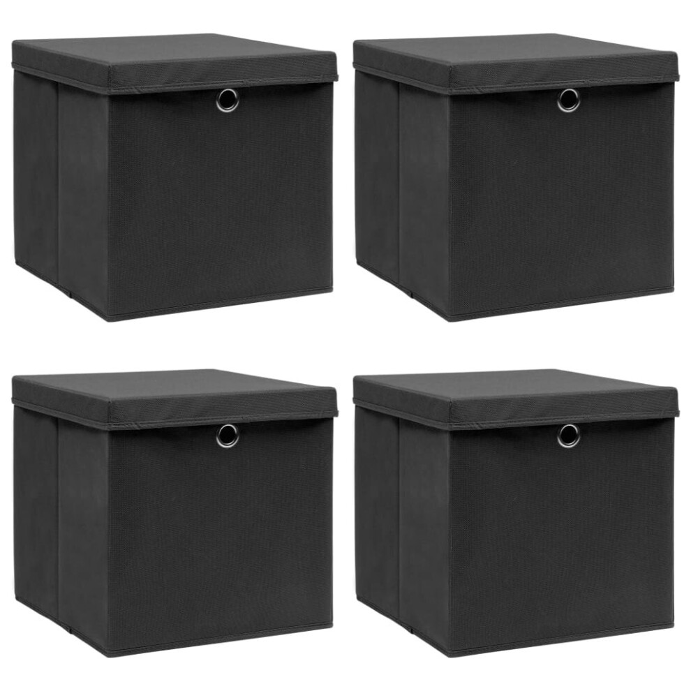 Vidaxl 4X Storage Boxes With Lid Black Foldable Fabric Organiser Chest Bin