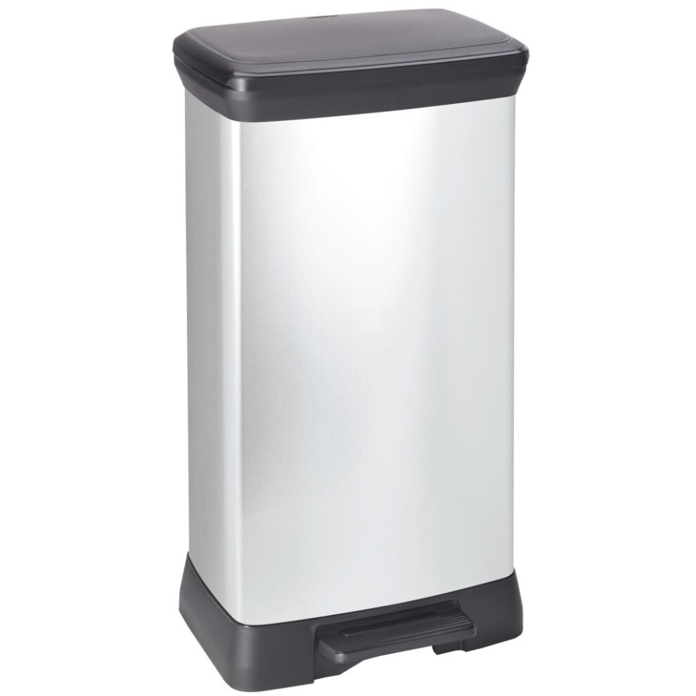 Curver Deco Pedal Bin 50L Silver Home Rubbish Dustbin Trash Can Container