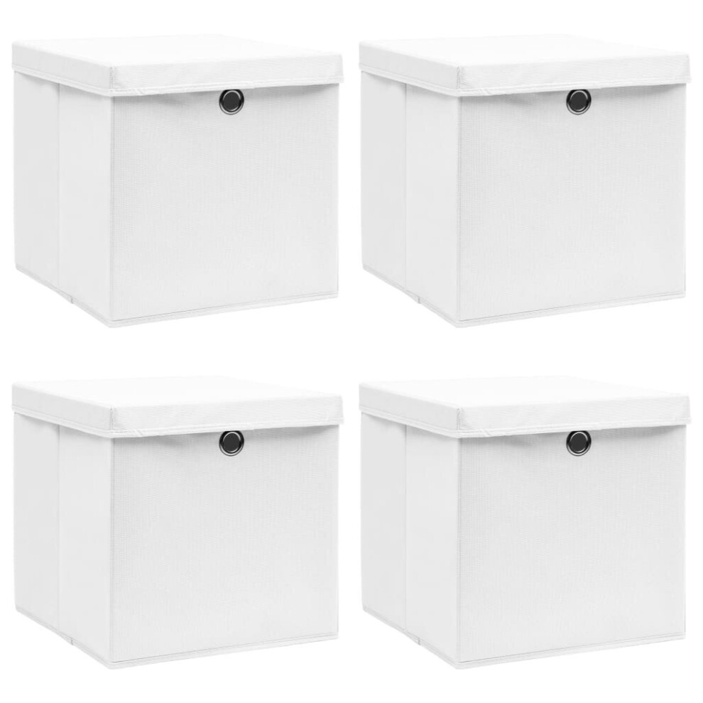 vidaXL 4x Storage Boxes with Lids White Fabric Garden Chests Cases Organisers