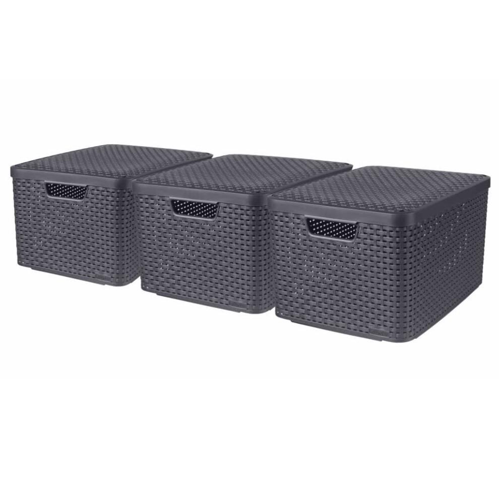 Curver 3x Storage Boxes with Lid Size L Anthracite Containers Organiser Basket