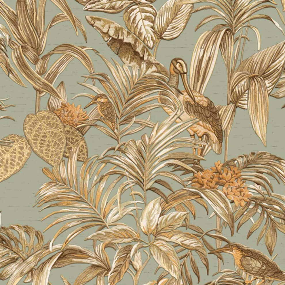 Design ID Bird of Paradise Aqua & Gold Wallpaper - Botanical Pattern - Heavyweight Vinyl - Washable & Peelable - Image 5