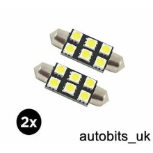2 pcs 6 SMD LED 39mm c5w CANBUS ERROR WHITE NUMBER PLATE LIGHT FESTOON DOME BULB
