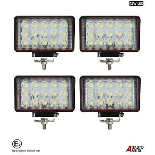 Four PRO. Rectangular 45w Led Work Lights Flood Beam Digger Tractor