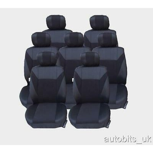 FULL SET BLACK 7X FABRIC SEAT COVERS FOR 7 SEATER CITROEN C4 GRAND PICASSO