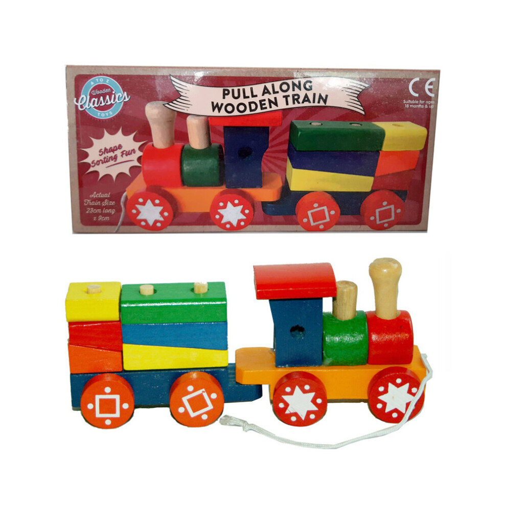 Pull Along Wooden Train & Carriage Toddler Kids Toy 18mth +