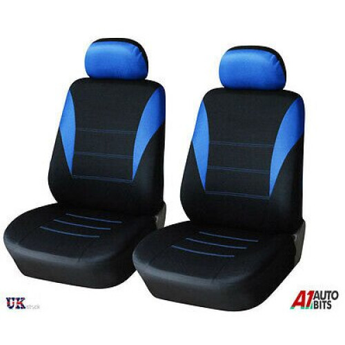 CAR VAN MOTORHOME BUS MPV TRUCK 1+1 UNIVERSAL BLUE-BLACK FRONT SEAT COVERS NEW
