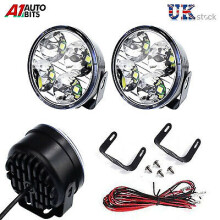 DRL Daytime Running Lights Lamps 70mm/2.75" Round 6000k 2x4 Clear White LED E4
