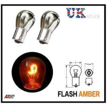Pair of  Amber Silver Chrome Bulbs BA15S Parking Light Running light 12V