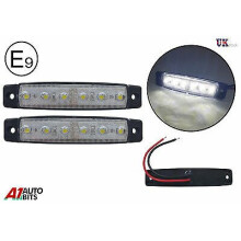 2-Pack 6-LED White Clear Side Marker Lamps, 24V, E-Mark, Waterproof, for Trucks (Rear/Front/Side) - Man/Scania