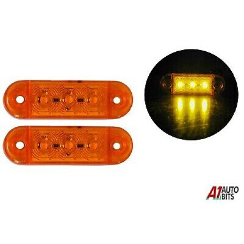 2x Amber Yellow Small Side Marker Lights 3 Led Lights Lamp Lorry Trailer 12v 24v