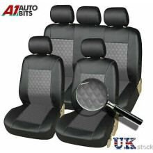 Y33511 Grey/Black Front & Rear Leather Look Car Seat Covers for Peugeot 307/308/407/508 - Full Set, Airbag Compatible