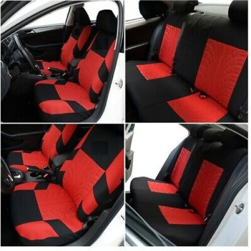 PROTECTIVE CAR SEAT COVERS PROTECTORS FABRIC UNIVERSAL SET IN RED BLACK 2