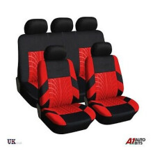 PROTECTIVE CAR SEAT COVERS PROTECTORS FABRIC UNIVERSAL SET IN RED BLACK