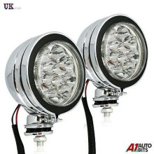 2x 12 LED 12V Motorcycle Car Driving Drl Chrome Fog Spot Headlight Lamps Lights