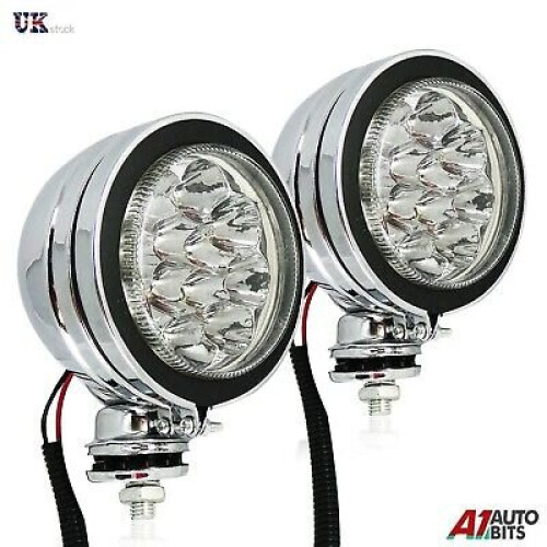 2x 12 LED 12V Motorcycle Car Driving Drl Chrome Fog Spot Headlight Lamps Lights