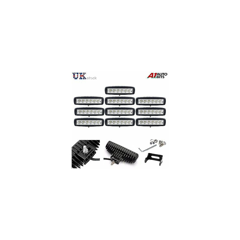 10 PCS 18W 6 LED WORK BAR LIGHT OFFROAD SPOT LAMPS CAR TRUCK 4WD-image-OPC-P67GX9T-NEW