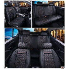 Black PU Leather Full Set Seat Covers Padded For Kia Hyundai