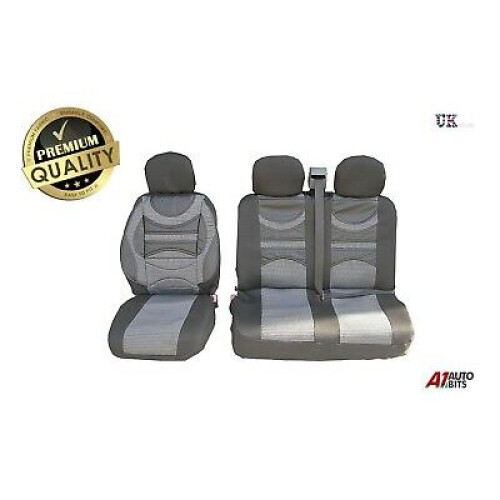 PEUGEOT PARTNER SEAT COVERS PREMIUM COMFORT FABRIC GREY BLACK  ORTHOPAEDIC