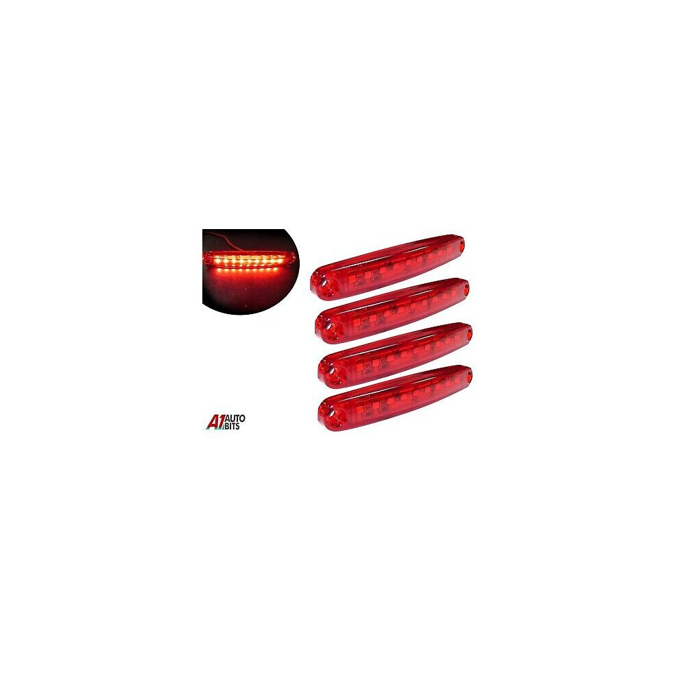 Four Red Super Bright 9 Diodes Slim Line Tail Marker Lights Man Daf Scania 24v-image-OPC-P67GY2H-NEW