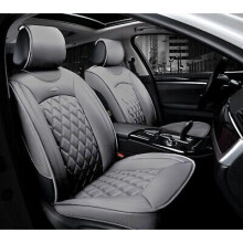 Deluxe Grey 1+1 PU Leather Front Seat Covers Padded for Kia Hyundai