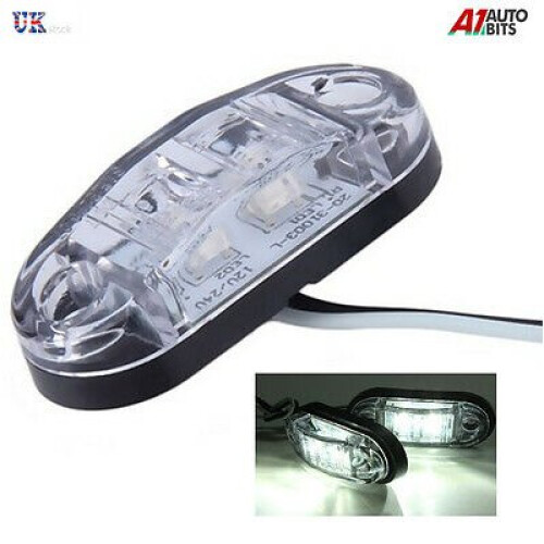 4 X CLEAR WHITE 12V 2 LED FRONT MARKER INDICATORS LIGHTS TRUCK TRAILER E-MARKED 1