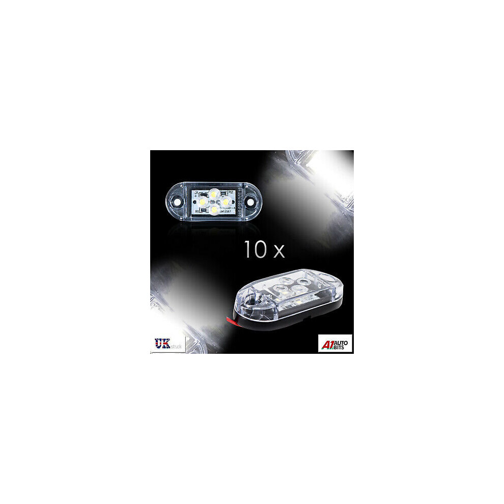 10 Pcs White Clear 12v 4 Led Front Side Marker Lights Lamps Truck Trailer Bus-image-OPC-P67GZ2G-NEW