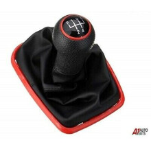 02-Apr 12mm Gear Knob & Gaiter for VW Golf Mk4 / Bora, 5-Speed, Red Frame, Black/Red