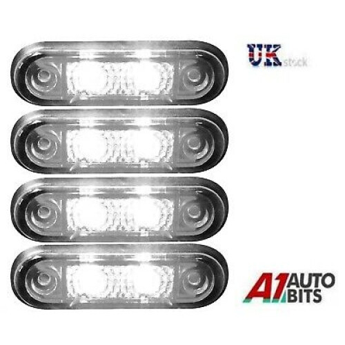 4x 12v 2 led White Front Side Markers Indicator Lamps Lights Trailer Lorry