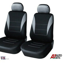 Y33329 1+1 Grey-Black Front Fabric Seat Covers for Citroen C2 C3 C4 C5 Xsara Picasso - Breathable, Airbag-Compatible, 2 Front + 2 Headrest Covers