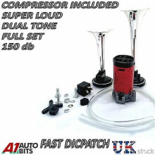Twin Tone Dual Air Horn Chrome Plated Trumpet Compressor Relay 12V Truck Van Bus