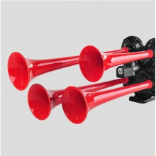 12V AIR HORN SINGLE SOUND RED METAL 4 TRUMPETS PIPE ELECTRIC VALVE CAR BOAT VAN