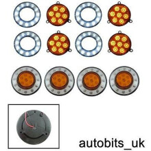 4 X REAR TAIL REVERSE INDICATOR WHITE AMBER SMD LED LIGHTS INNER OUTER RING 24V