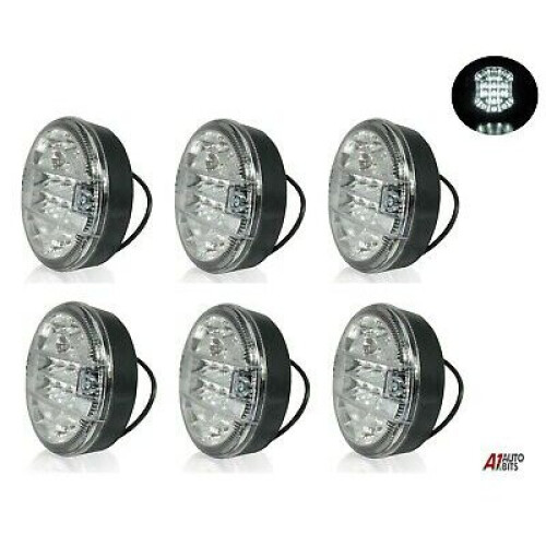 6x Slim Thin LED Rear Round Hamburger Reverse White Lights Tractor Trailer Lorry