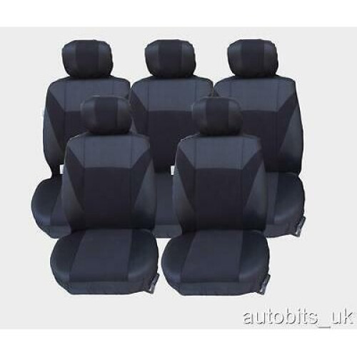 BLACK 5X FABRIC FULL SET SEAT COVERS FOR 5 SEATER CAR FORD C-MAX S-MAX