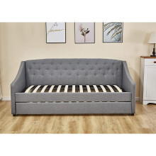 (Grey Daybed without mattresses) Linen fabric daybed sofabed with underbed trundle