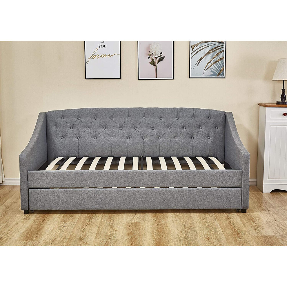 (Grey Daybed without mattresses) Linen fabric daybed sofabed with underbed trundle