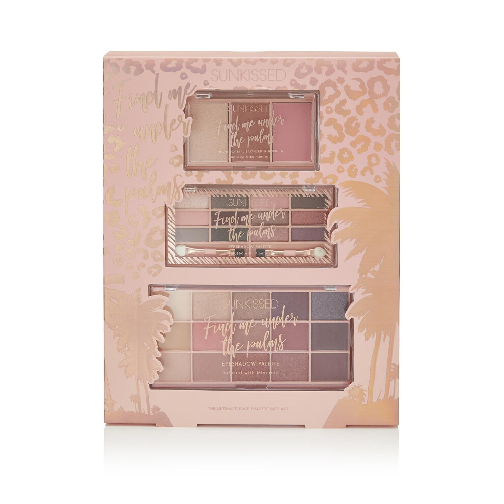 Sunkissed Find Me Under The Palms Gift Set - 12 x 1.0g Eyeshadow Palette, 15 x 1.7g Eyeshadow Palette, Face Palette 4.7g Blusher, 4.7g Highlighter and