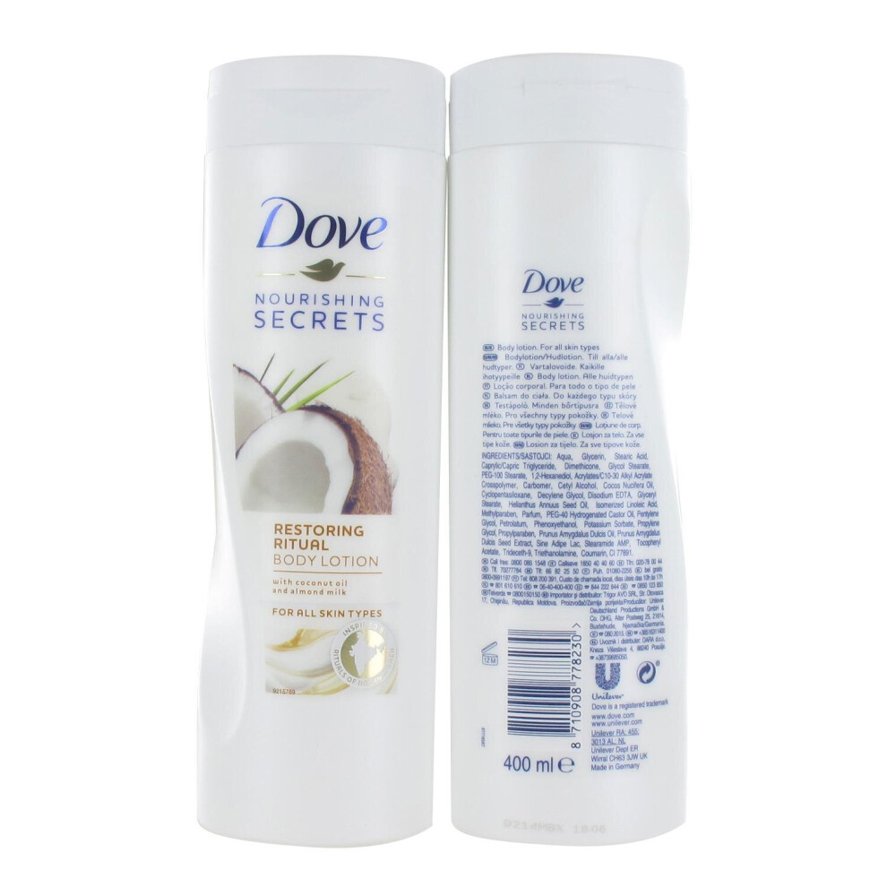 Dove Nourishing Secrets Restoring Ritual Body Lotion 400Ml With Coconut Oil And Almond Milk - All Skin Types