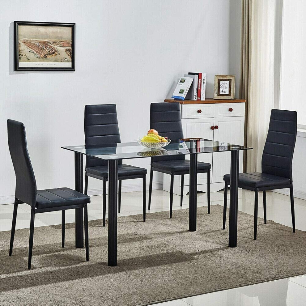 (Table with 4 chairs) KOSY KOALA BLACK GLASS DINING TABLE AND 6 BLACK CHAIRS