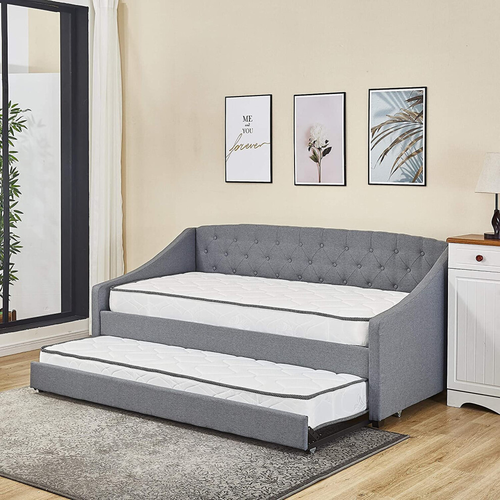 Kosy Koala ( Daybed With 2 Mattresses) Linen Fabric Daybed Sofabed With Underbed Trundle Grey