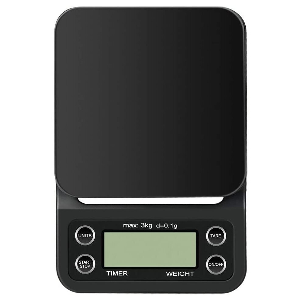 Digital Coffee Scale with Timer, 3000g x 0.1g Precision LCD Display Electronic Home Kitchen Cooking Multifunction Food Weighing Scale with Hanger Ring