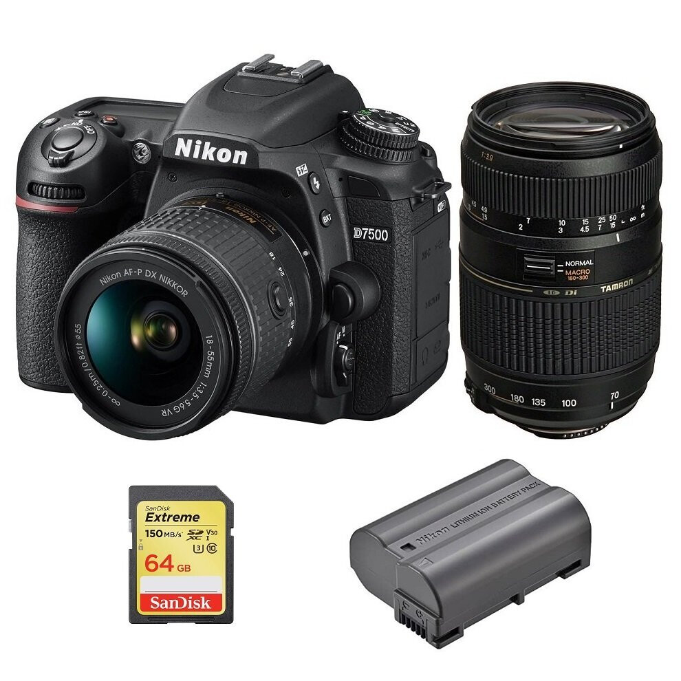 NIKON D7500+AF-P 18-55+TAMRON AF 70-300+SanDisk Extreme 64GSD+EN-EL15A