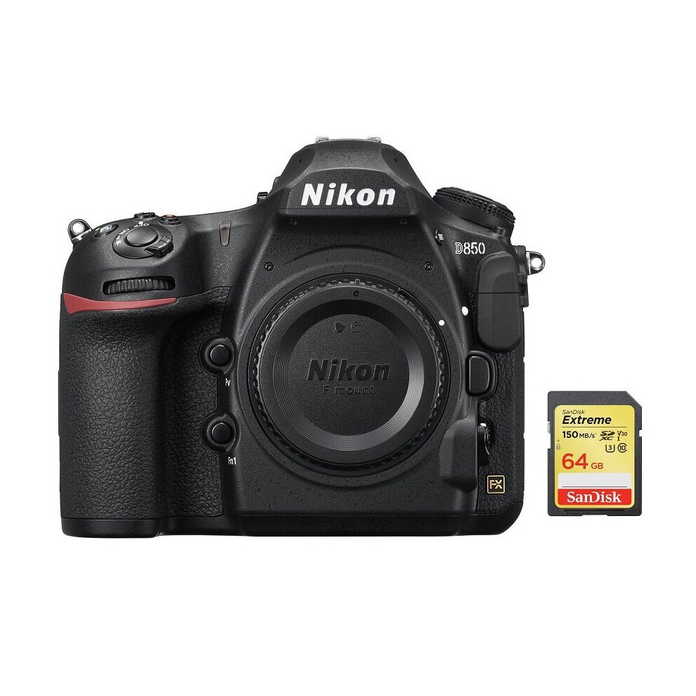 Nikon D850 Boîtier + SanDisk Extreme 64 Go - 45,7 MP, EXPEED 5, 4K/UHD, AF 153 pts, Time-lapse 8K