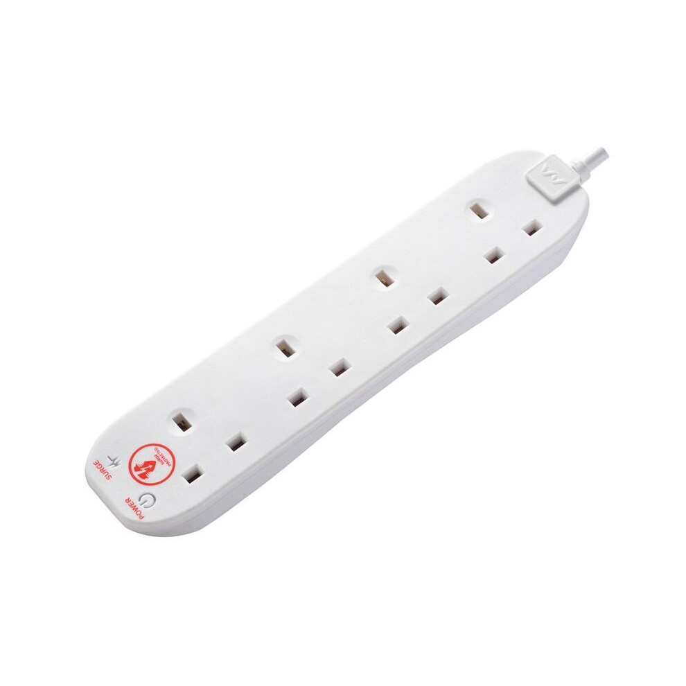 Masterplug Extension Lead 240V 4-Gang 13A White Surge Protected 2M Srg4210n-Mp 5015056575483