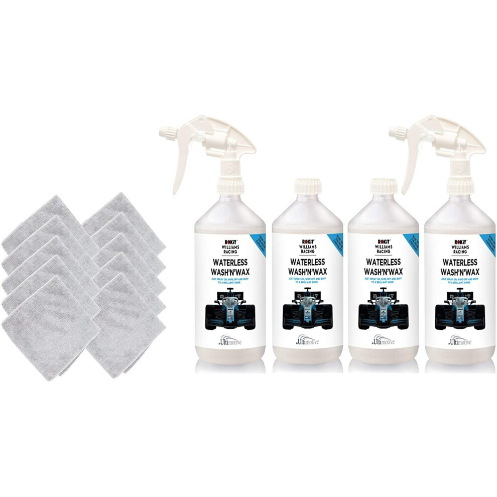 Rokit Williams Racing 4 X 1L Waterless Wash & Wax +10 Microfibrecloths 5060744381303