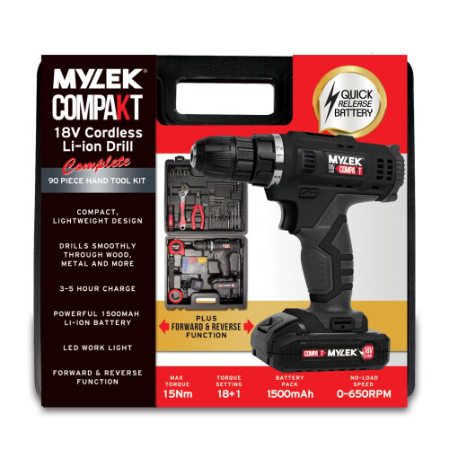 MYLEK Mylek 18V Cordless Drill Driver Li-Ion Battery 90 Piece Accessory Set 2