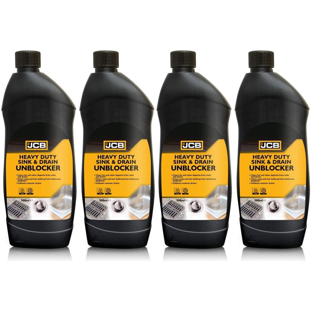 JCB Multipack 4 x 500ml Heavy Duty Sink & Drain Unblocker Ready To Use