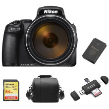 NIKON P1000 Zwart + 64 GB SD-kaart + Tas + EN-EL20A batterij + kaartlezer